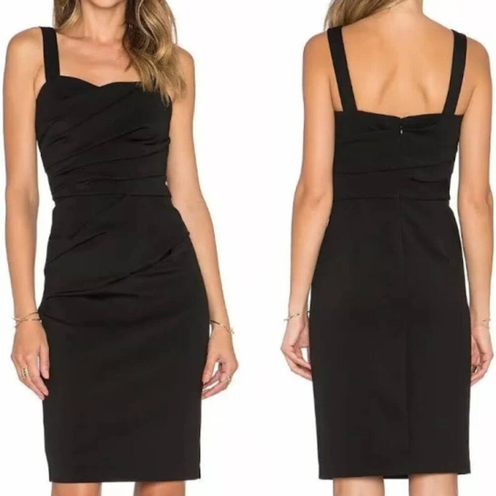 TRINA TURK 'Peyton' Black Scuba Ruched Sheath Party Dress Size 2 PERFECT! $198